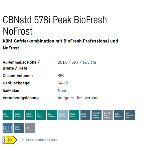 LIEBHERR利勃海尔 CBNstd 578i Peak生物养鲜 无霜双门独立式冰箱
